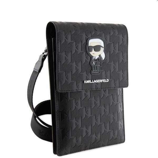 Karl Lagerfeld Saffiano Monogram Wallet Phone Bag Ikonik NFT, fekete
