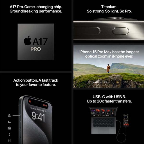 Apple iPhone 15 Pro Max 256GB, fekete titanium
