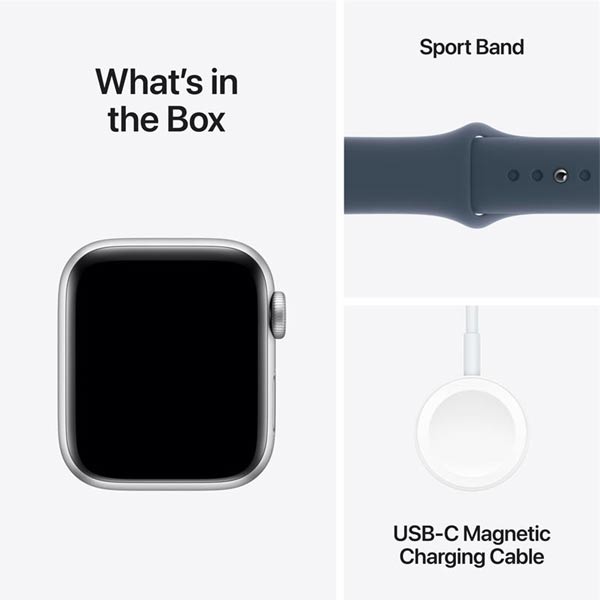 Apple Watch SE GPS 44mm ezüst Aluminium Case Storm Kék Sport szíjjal - S/M Apple Watch SE GPS 44mm ezüst Aluminium Case Storm Kék Sport szíjjal - S/M