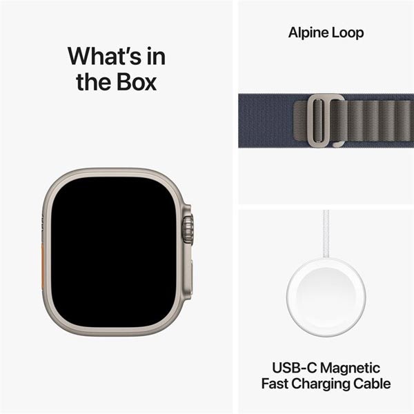 Apple Watch Ultra 2 GPS + Cellular, 49mm Titanium Case Kék Alpine Loop-pal - Közepes