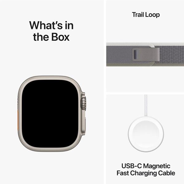 Apple Watch Ultra 2 GPS + Cellular, 49mm Titanium Case Zöld/Szürke Trail Loop-pal - S/M