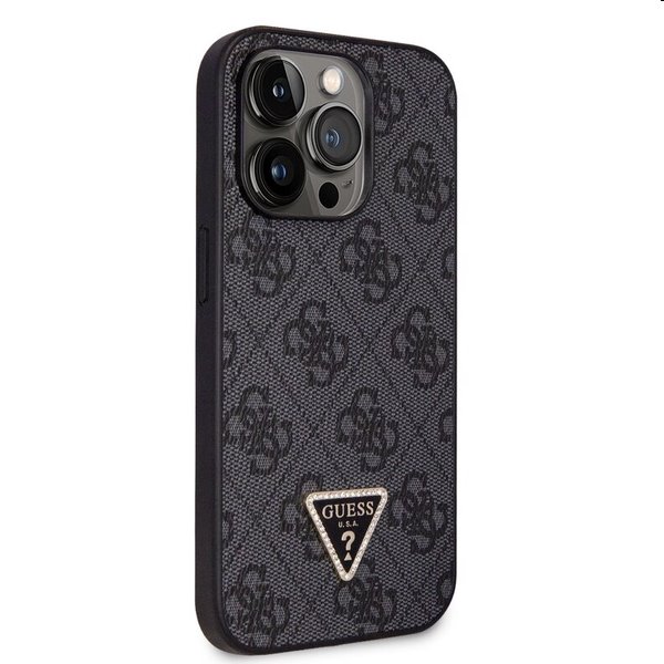 Guess PU 4G Strass Triangle Metal Logo tok + Crossbody pánt iPhone 15 Pro Max számára. fekete