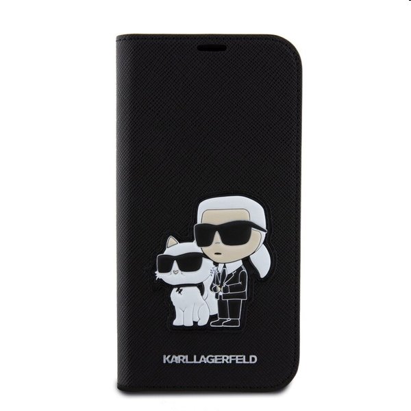 Karl Lagerfeld PU Saffiano Karl and Choupette NFT Book tok Apple iPhone 15 számára, fekete
