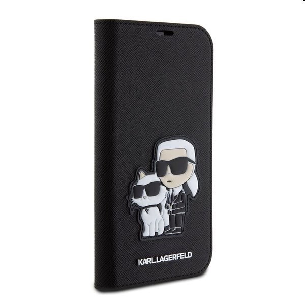 Karl Lagerfeld PU Saffiano Karl and Choupette NFT Book tok Apple iPhone 15 Pro számára, fekete