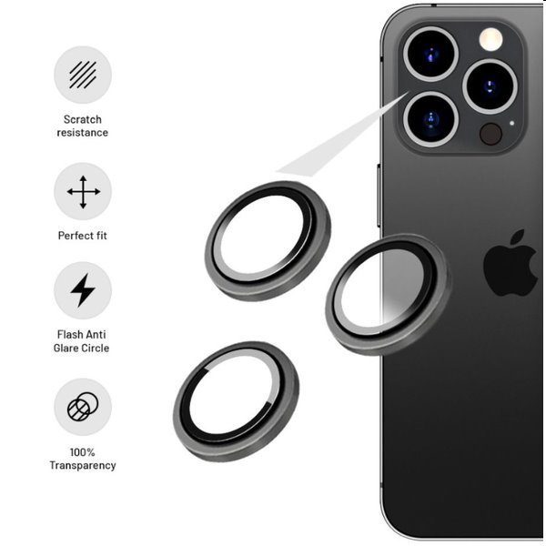 FIXED Védőüveg fényképezőgép objektívekhez Apple iPhone 15 Pro/15 Pro Max számára, szürke