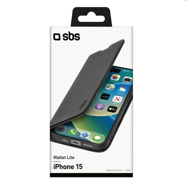 SBS Book Wallet Lite tok Apple iPhone 15 számára, fekete