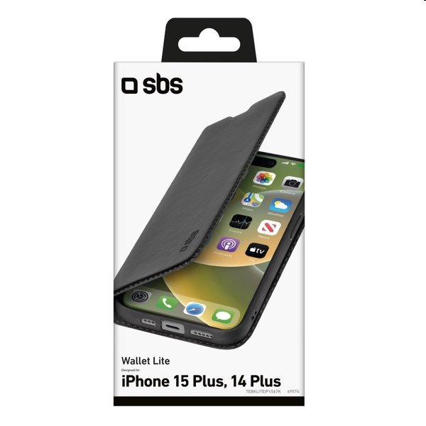 SBS Book Wallet Lite tok Apple iPhone 15 Plus számára, fekete
