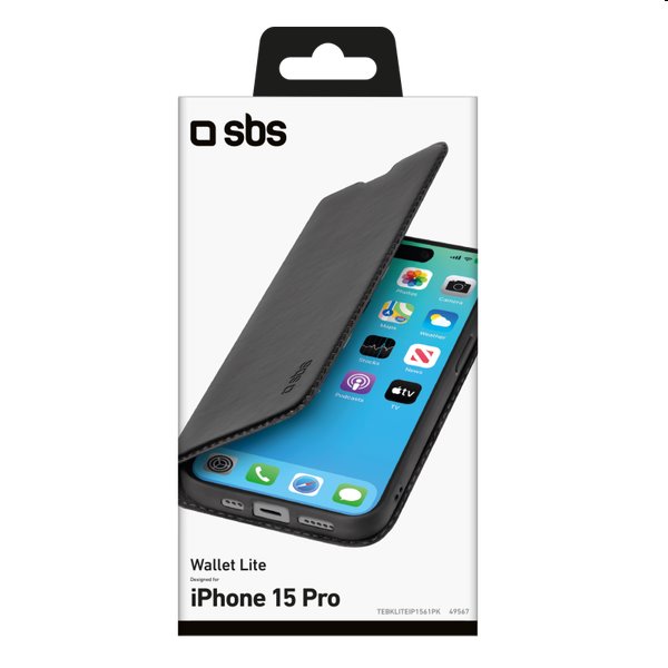 SBS Book Wallet Lite tok Apple iPhone 15 Pro számára, fekete