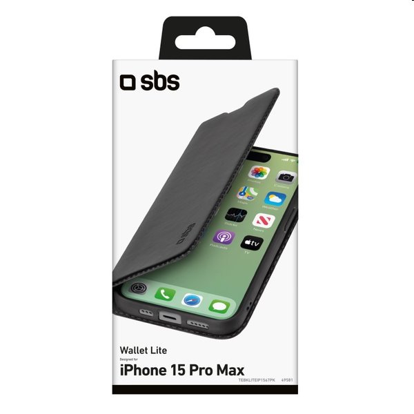 SBS Book Wallet Lite tok Apple iPhone 15 Pro Max számára, fekete