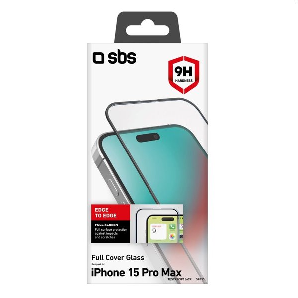 SBS Full Glass edzett üveg Apple iPhone 15 Pro Max számára, fekete