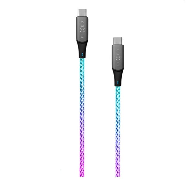 FIXED LED Töltőkábel USB-C/USB-C, PD, 1,2 m, 60 W, szivárványos