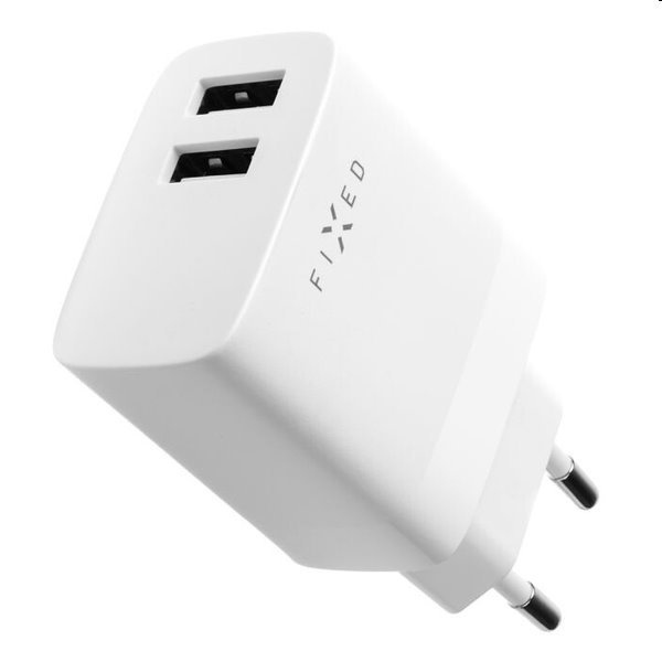 FIXED Set Hálózati töltő 2xUSB a kábel USB/Lightning 1m MFI, 17W Okos gyorstöltés, fehér