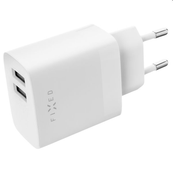 FIXED Set Hálózati töltő 2xUSB a kábel USB/Lightning 1m MFI, 17W Okos gyorstöltés, fehér