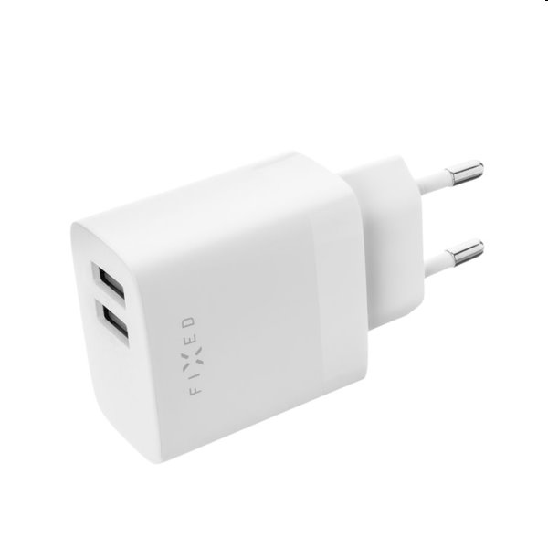 FIXED Hálózati töltő 2xUSB Okos gyorstöltés, 17W, fehér