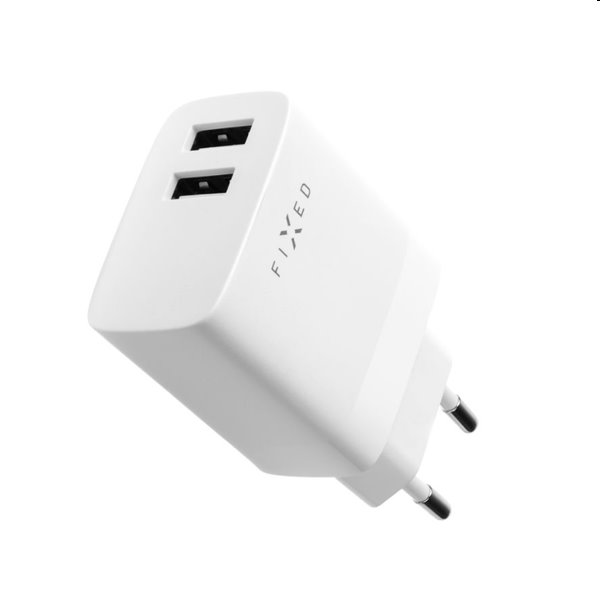 FIXED Hálózati töltő 2xUSB Okos gyorstöltés, 17W, fehér