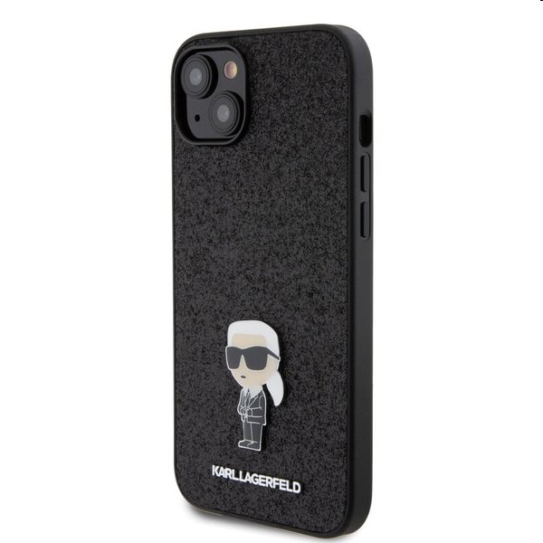 Karl Lagerfeld Fixed Glitter Metal Ikonik Apple iPhone 15 Plus számára, fekete