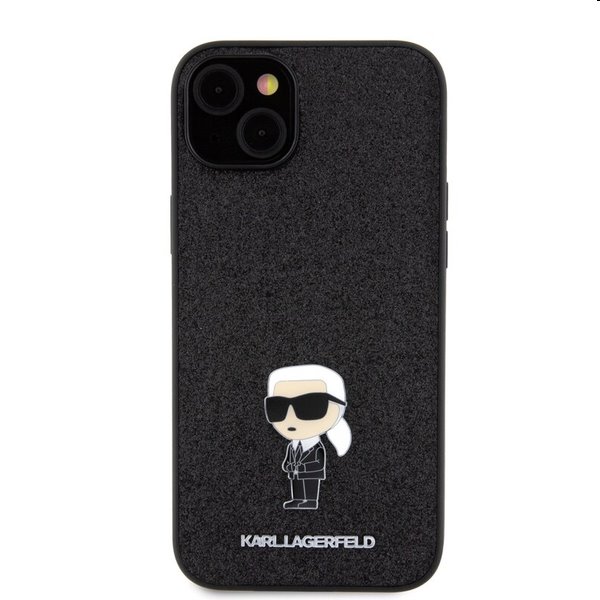 Karl Lagerfeld Fixed Glitter Metal Ikonik Apple iPhone 15 Plus számára, fekete