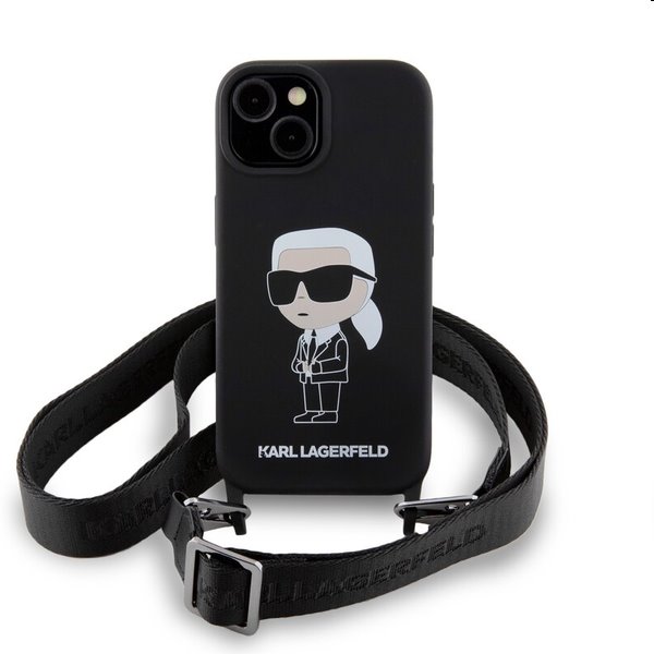 Karl Lagerfeld Liquid Silicone Crossbody Ikonik Apple iPhone 15 számára, fekete
