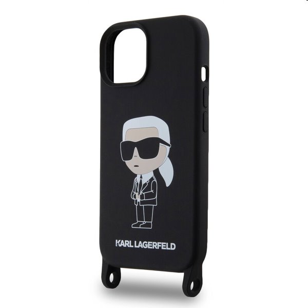 Karl Lagerfeld Liquid Silicone Crossbody Ikonik Apple iPhone 15 számára, fekete