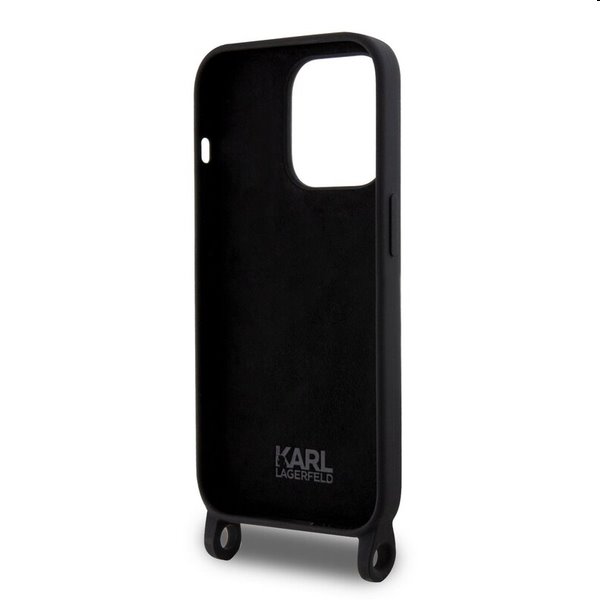 Karl Lagerfeld Liquid Silicone Crossbody Ikonik Apple iPhone 15 Pro Max számára, fekete
