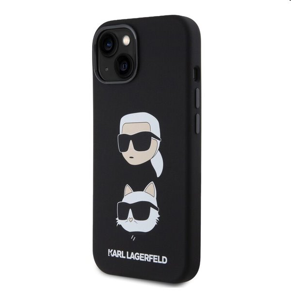 Karl Lagerfeld Liquid Silicone Karl and Choupette Heads tok Apple iPhone 15 Plus számára, fekete