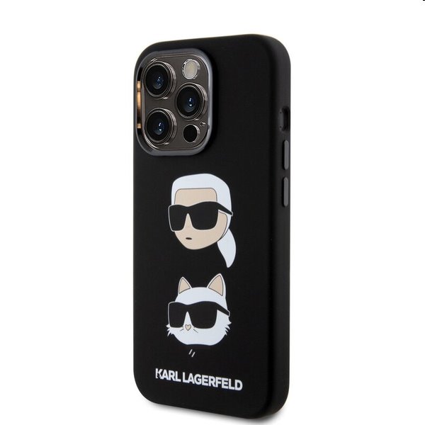 Karl Lagerfeld Liquid Silicone Karl and Choupette Heads tok Apple iPhone 15 Pro Max számára, fekete