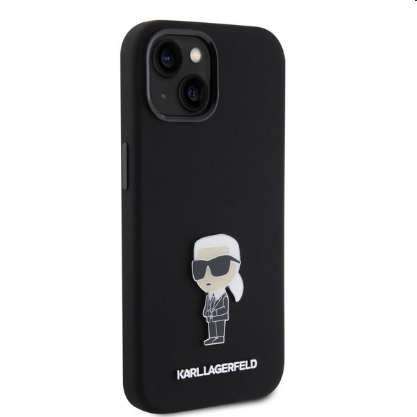 Karl Lagerfeld Liquid Silicone Metal Ikonik hátlapi tok Apple iPhone 15 számára, fekete