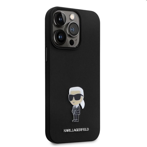 Karl Lagerfeld Liquid Silicone Metal Ikonik hátlapi tok Apple iPhone 15 Pro Max számára, fekete