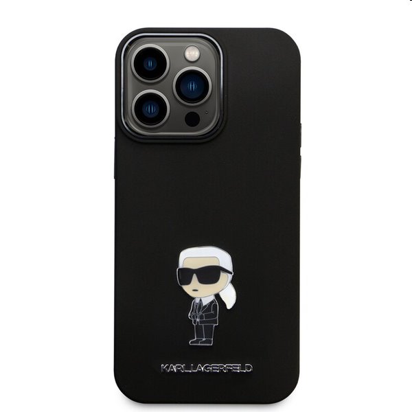 Karl Lagerfeld Liquid Silicone Metal Ikonik hátlapi tok Apple iPhone 15 Pro Max számára, fekete