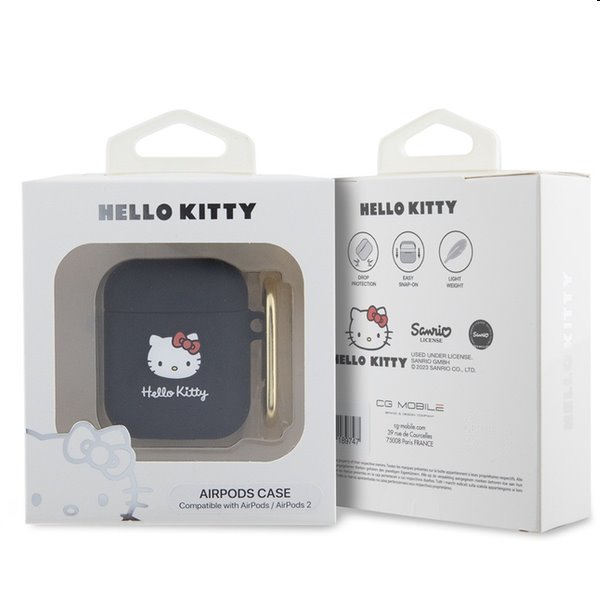 Hello Kitty Liquid Silicone 3D Kitty Head Logo tok Apple AirPods 1/2 számára, fekete