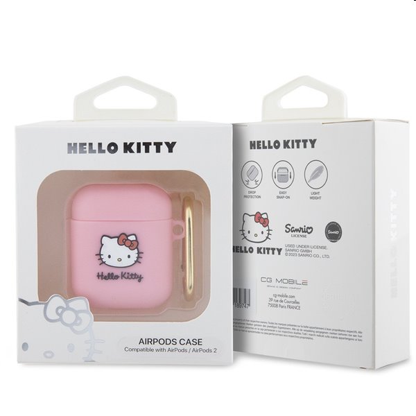 Hello Kitty Liquid Silicone 3D Kitty Head Logo tok Apple AirPods 1/2 számára, rózsaszín