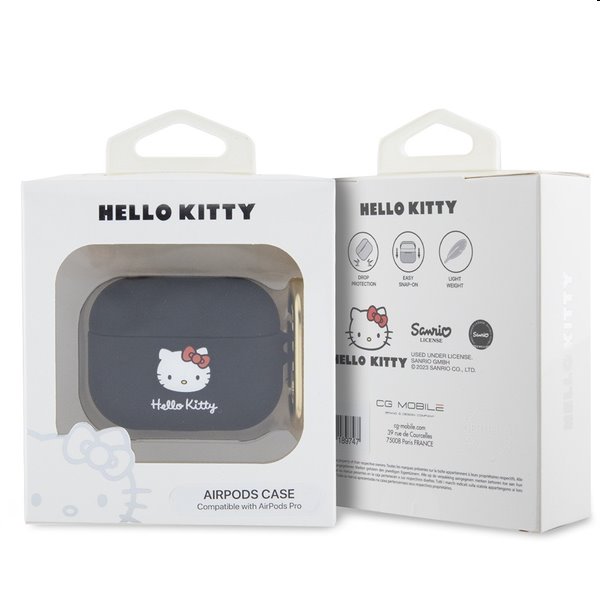 Hello Kitty Liquid Silicone 3D Kitty Head Logo tok Apple AirPods Pro számára, fekete