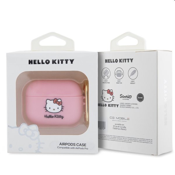 Hello Kitty Liquid Silicone 3D Kitty Head Logo tok Apple AirPods Pro számára, rózsaszín