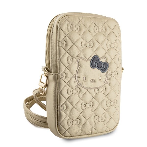 Hello Kitty PU Leather Quilted Pattern Kitty Head Logo Phone Bag, gold
