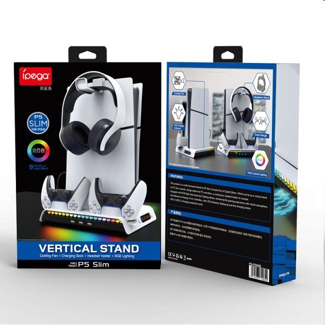 iPega PlayStation 5 Slim, Dualsense, Pulse 3D RGB dock w/ cooling, white iPega PlayStation 5 Slim, Dualsense, Pulse 3D RGB dock w/ cooling, white