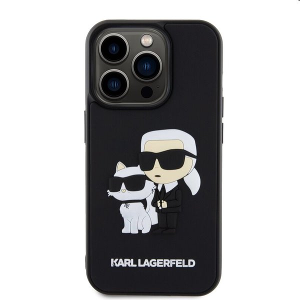 Karl Lagerfeld 3D Rubber Karl and Choupette tok Apple iPhone 13 Pro számára, fekete