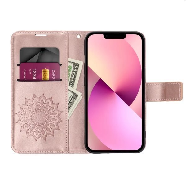 MEZZO Book tok mandala Apple iPhone 15 Pro számára, rózsaszín MEZZO Book tok mandala Apple iPhone 15 Pro számára, rózsaszín