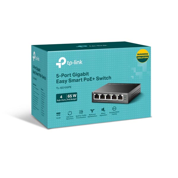 tp-link TL-SG105PE, 5-Port Gigabit Easy Smart Switch with 4-Port PoE, 4x Gigabit PoE Ports, 1x Gigabit Non-PoE Ports