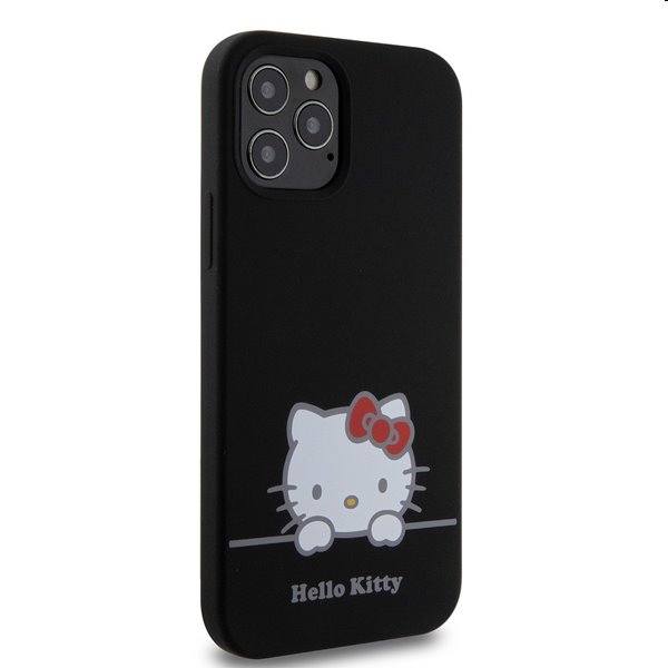 Hello Kitty Liquid Silicone Daydreaming Logo hátlapi tok Apple iPhone 12/12 Pro számára, fekete