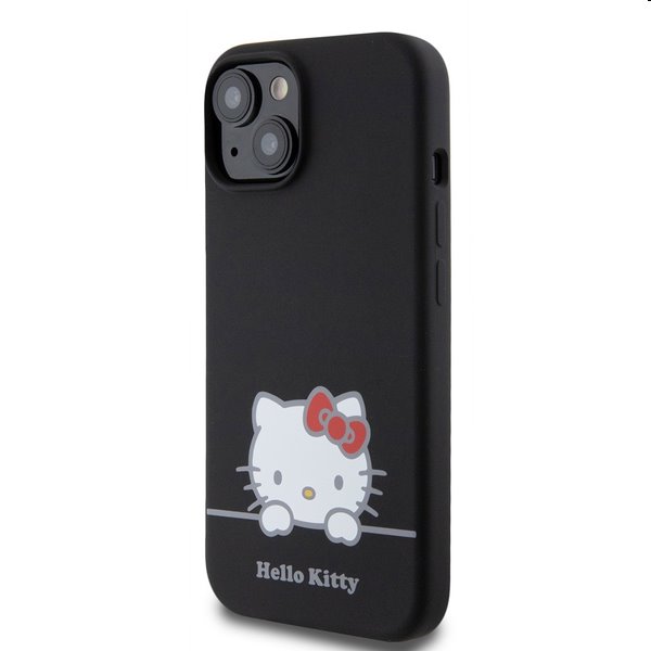 Hello Kitty Liquid Silicone Daydreaming Logo hátlapi tok Apple iPhone 15 számára, fekete