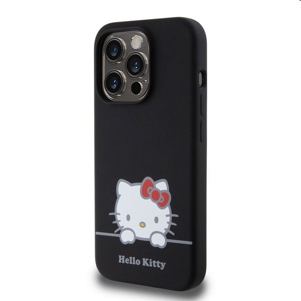 Hello Kitty Liquid Silicone Daydreaming Logo hátlapi tok Apple iPhone 15 Pro számára, fekete