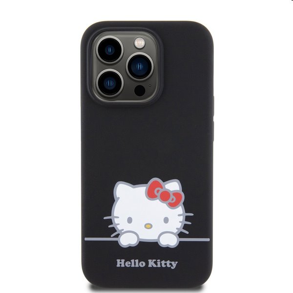 Hello Kitty Liquid Silicone Daydreaming Logo hátlapi tok Apple iPhone 15 Pro számára, fekete
