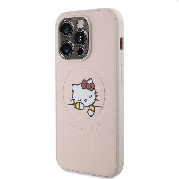 Hello Kitty PU Kitty Asleep Logo MagSafe hátlapi tok Apple iPhone 15 Pro Max számára, rózsaszín