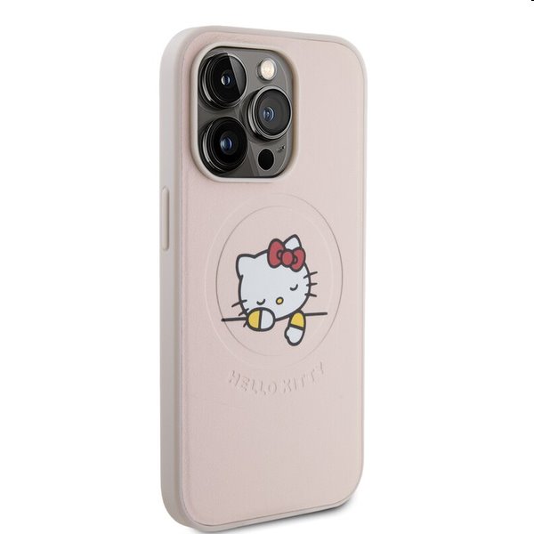 Hello Kitty PU Kitty Asleep Logo MagSafe hátlapi tok Apple iPhone 15 Pro számára, rózsaszín