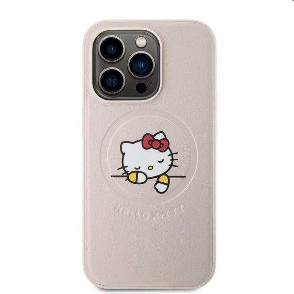 Hello Kitty PU Kitty Asleep Logo MagSafe hátlapi tok Apple iPhone 15 Pro számára, rózsaszín