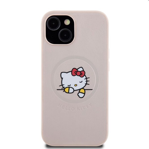 Hello Kitty PU Kitty Asleep Logo MagSafe hátlapi tok Apple iPhone 15 számára, rózsaszín