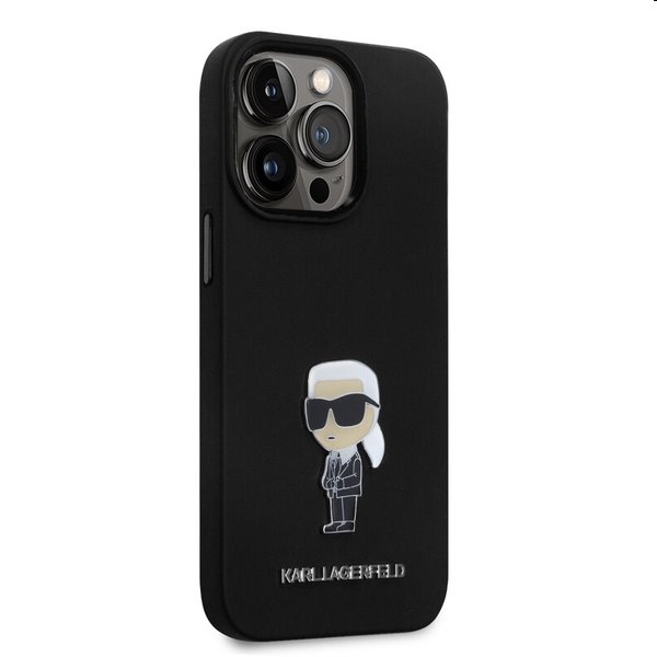 Karl Lagerfeld Liquid Silicone Metal Ikonik hátlapi tok Apple iPhone 15 Pro számára, fekete