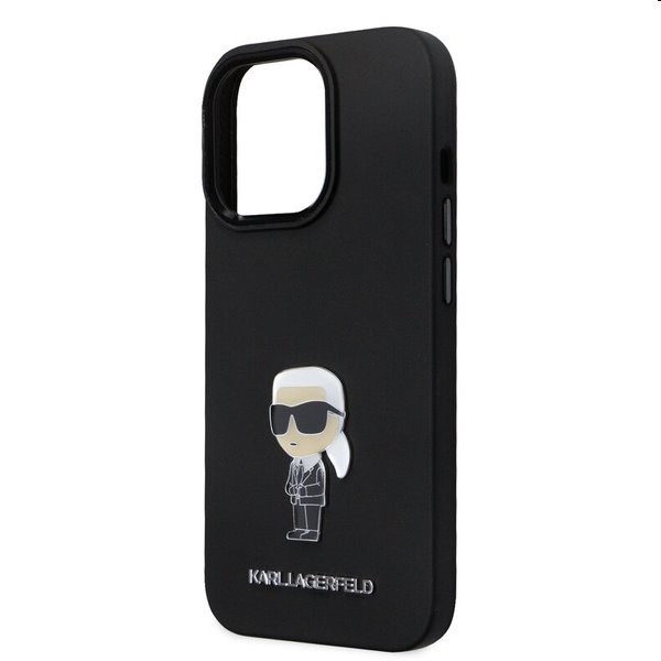 Karl Lagerfeld Liquid Silicone Metal Ikonik hátlapi tok Apple iPhone 15 Pro számára, fekete