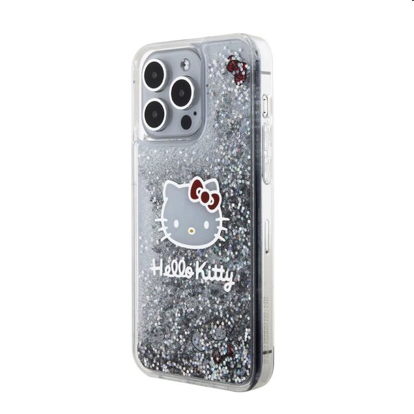 Hello Kitty Liquid Glitter Electroplating Head Logo hátlapi tok Apple iPhone 15 Pro Max számára, átlátszó