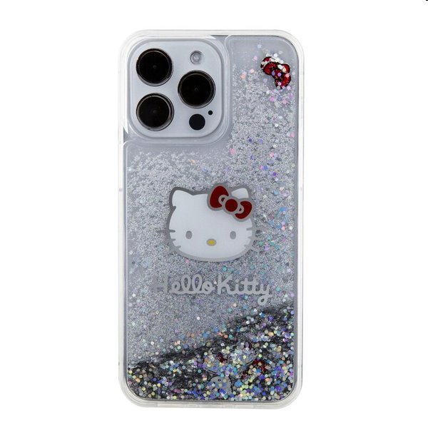 Hello Kitty Liquid Glitter Electroplating Head Logo hátlapi tok Apple iPhone 15 Pro Max számára, átlátszó